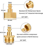 RV 1/4" Quick Connector to 3/4" GHT Garden Hose Adapter - Brass (Male + Female), Winter Freeze Protection & Water Drain for Camping RV, Boat, Hose Blow-Out Plugs