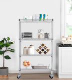 PayLessHere 4-Tier Adjustable Shelf Shelving Unit Shelves Shelf Heavy Duty Storage Steel Organizer Wire Rack (350 lbs Loading Capacity per Shelving) with Wheels Multi-Function Easy Assembly,Chrome