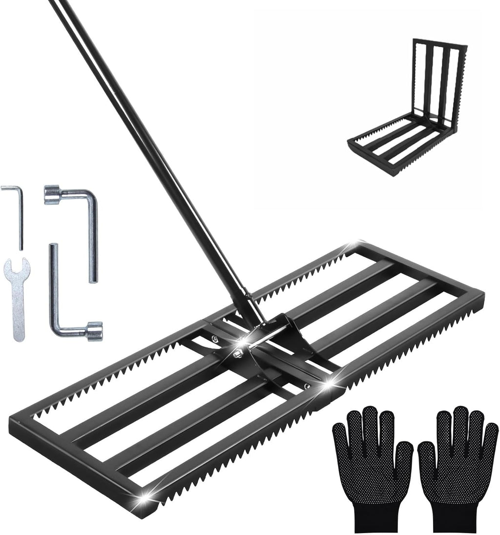 Lawn Leveling Rake with Teeth,Yard Ground Leveler 30”x10” Heavy Duty Leveler,Anti Flipping Smooth Edge,16-77" Adjustable, for Sand,top Soil Dressing,Yard Landscape,Ground Soil, Dirt,Grass