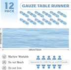Aktor 12 Pack Light Blue Table Runner Boho Cheesecloth Table Runner Semi Sheer Gauze Fabric Runners for Wedding Birthday Baby Shower Party Boho Table Decoration（Light Blue）