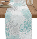 Auqa Chrysanthemum Cotton Linen Table Runner for Dining Kitchen, Wedding Outdoor Party Tablerunners Decoration, Farmhouse Floral Botanical Leaves Dresser Scarf Coffee Tablecloth Runners 13x108 Inches
