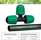 JAYEE 1/2 Inch Drip Irrigation Fittings, 12 Pcs Lock Barbed Tee for 1/2 In Vinyl Tubing, Drip Line Parts 3-Way Tees Irrigation Connectors for Drip Sprinkler Garden Lawn Watering Systems, Green