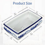 Blue and White Ceramic Bonsai Pot Large Shallow Bonsai Trees Pot Planter for Outdoor Use, 9" Ceramic Plant Pots with Drainage Hole for Cacti, Orchids, Succulents, Bonzie Tree Pots for Patio, Garden