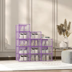 Kuject X-Large Shoe Storage Boxes Organizers Clear Plastic Stackable 12 Pack, Shoe Rack & Holder Substitute, Sneaker Containers, Toy Storage Organizer Bins for Entryway, Closet, Under Bed, Purple