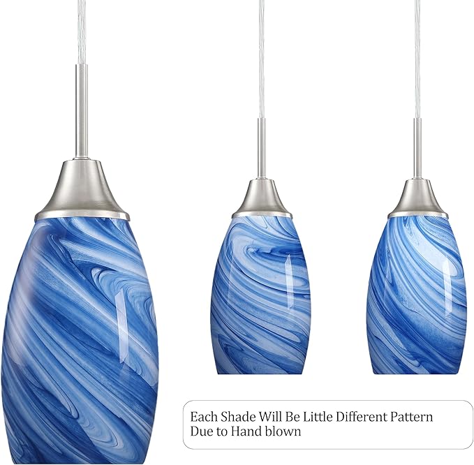Mini Glass Pendant Light 1Pack Dark Blue Marble Art Glass Pendant Lights Kitchen Island Brushed Nickel Finish Hanging Light for Kitchen Over Sink,Dining Room,Foyer,Hallway