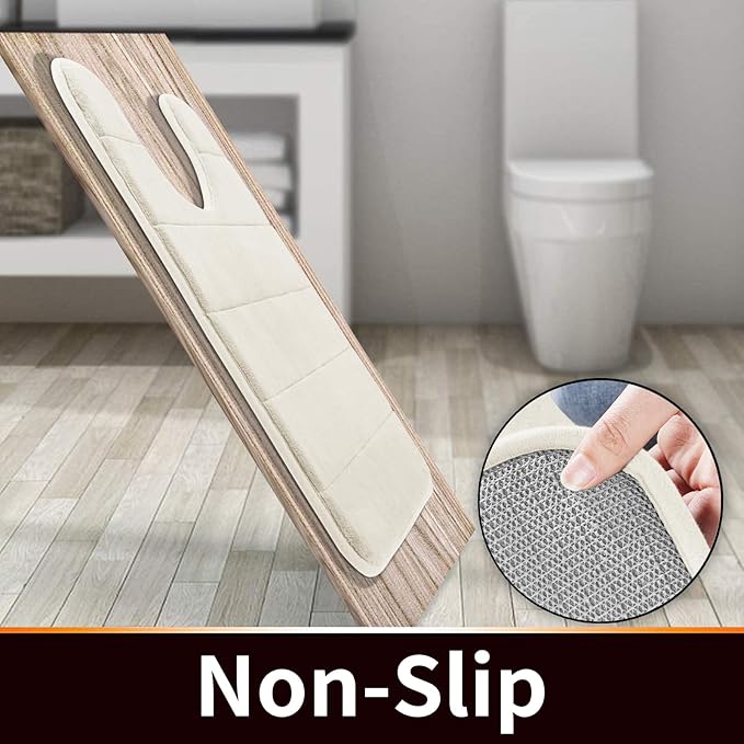 Yimobra Memory Foam Toilet Bath Mat U-Shaped, Soft and Comfortable, Super Water Absorption, Non-Slip, Thick, Machine Wash and Easier to Dry for Bathroom Commode Contour Rug, 24 X 24 Inches, Cream
