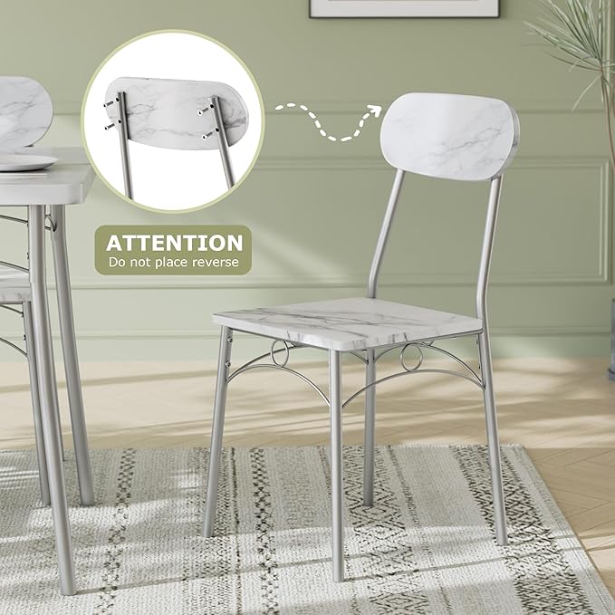 VECELO Dining Table Set for 4, 5-Piece Kitchen Table with 4 Chairs, MDF Board Tabletop with Metal Frame for Small Space, Compact Dinette, Breakfast Nook, White