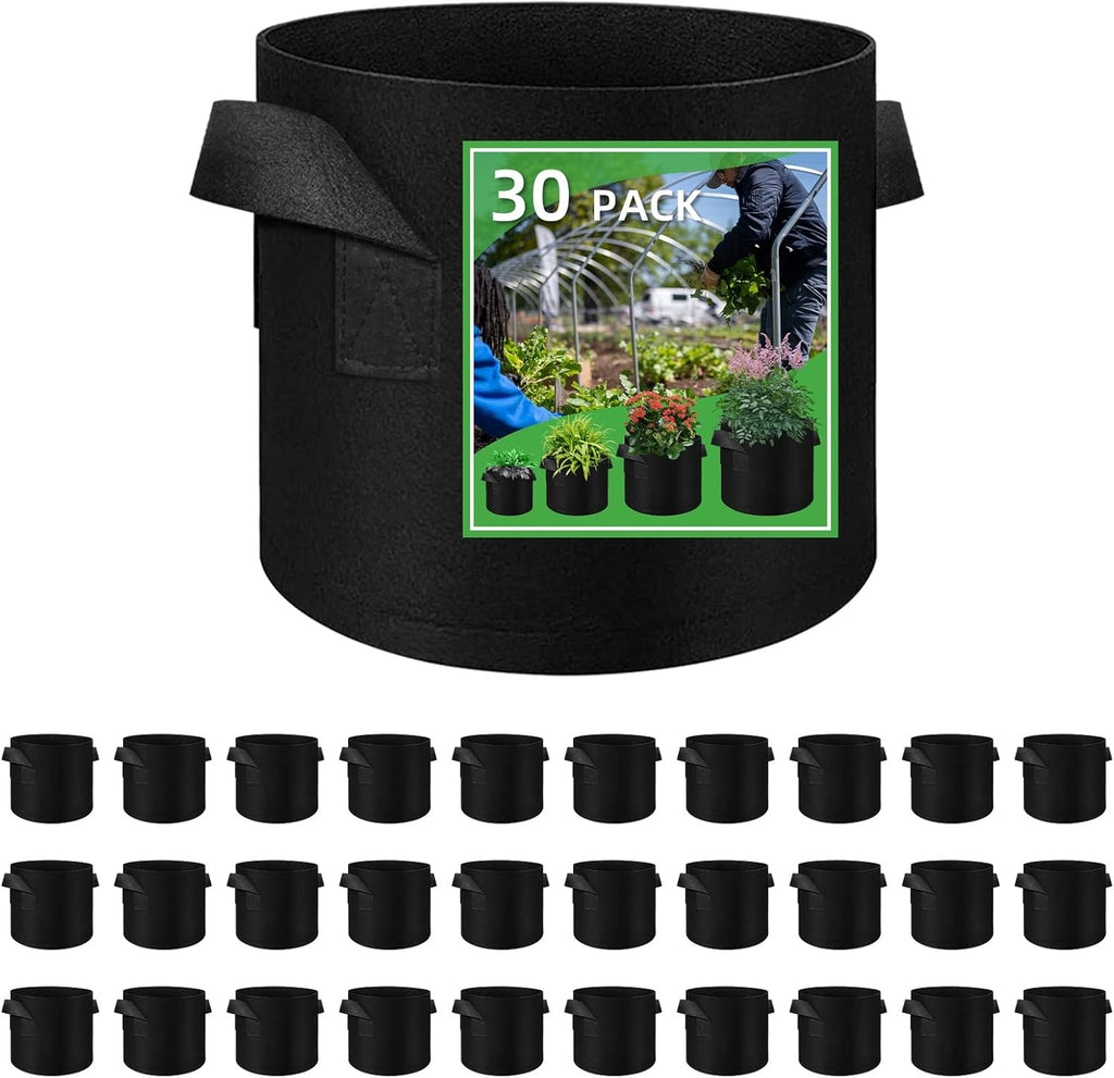 LITLANDSTAR 30 Pack 7 Gallon Plant Grow Bags, Breathable Felt Non-Woven Aeration Fabric Plant Grow Pots, Garden Planting Containers for Nursery Vegetable Flower Grow Bags with Handles (13.8x11.8inch)