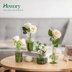 Hewory Small Ribbed Glass Bud Vases Set of 8 Green Flower Vase Centerpieces - Modern Minimalist Cute Mini Decorative Bulk Vases for Wedding Bridal Shower Birthday Party Events Dining Room Table Decor