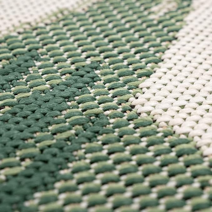 Tropical Outdoor Rug Palm Tree & Jungle Design Flatweave in Green Beige, Size: 4'7" x 6'7"
