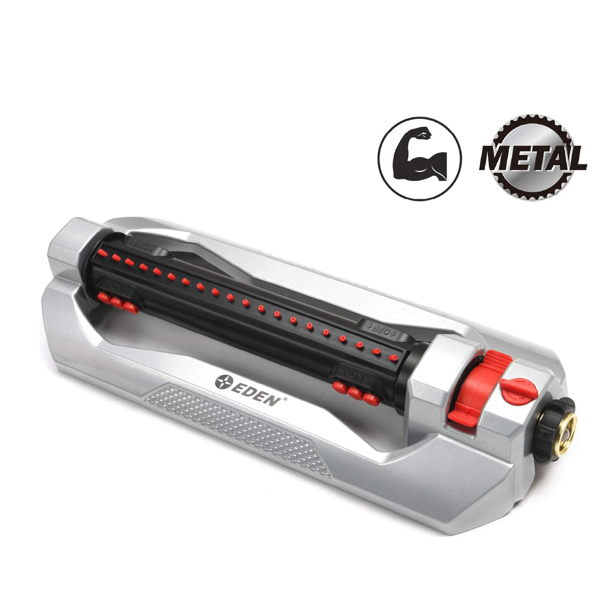 Eden 96216 Heavy Duty Turbo Oscillating Sprinkler, Covers Up to 4,900 sq. ft., 20 Precision Nozzles, Aluminum Base, Flow and Width Control, Adjustable Range, Quick Connects, Filters