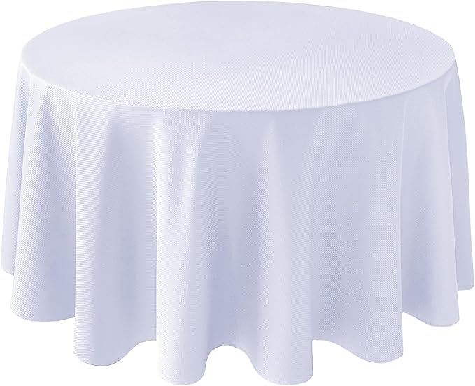 Biscaynebay Textured Fabric Round Tablecloths 90", White Water Resistant Table Cloths Circle Folding Table Covers Linen for Dining, Kitchen, Wedding and Parties etc.