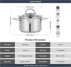 Tri-Ply Stainless Steel Sauce Pan with Steamer Basket & Straining Glass Lid — Heavy-Duty, Thick Base,Rust-Resistant,Warp-Free —100% Food-Grade —Built to Last– Works with All Stovetops, Pasta Pot 2 QT