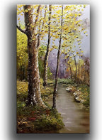 Tyed art- Contemporary Art Landscape Oil Painting On Canvas Abstract Textured Tree Painting hand-painted acrylic frame wall art Ready to hang 24x48inch