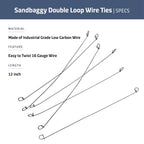 Sandbaggy Double Loop Rebar Wire Bar Ties | 16 Gauge | Made of Industrial Grade Wire | Great for Securing Rebar, Sandbags & More | Extra Long Length (12 Inch Length, Pack of 200)