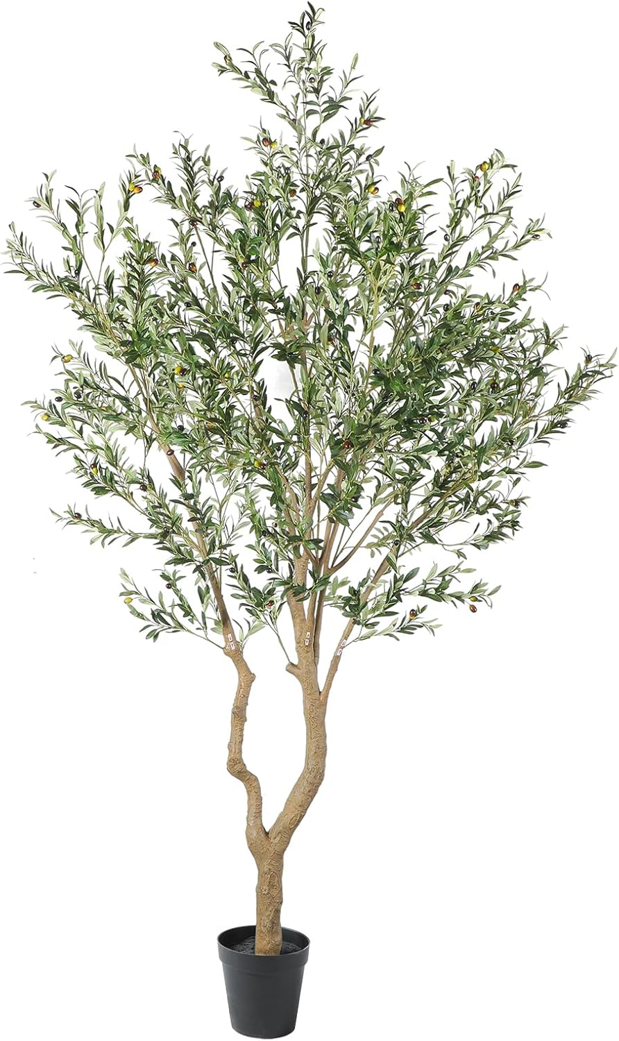 Tall Faux Olive Tree，10ft（120in） Realistic Potted Silk Artificial Olive Tree， Fake Olive Trees Indoor with Green Leaves and Big Fruits for Home Office Living Room Stairs Patio Decor.