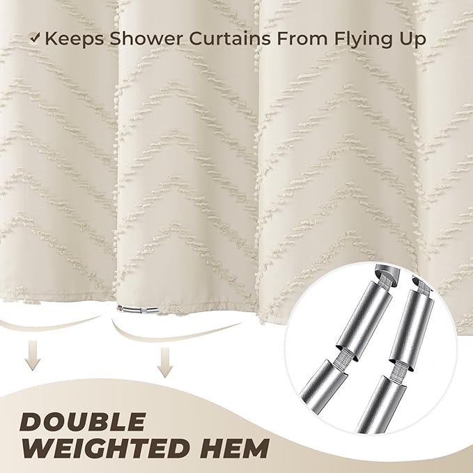 Cream Shower Curtain Boho Farmhouse Shower Curtain 72 x 72 Tufted Chevron Textured Minimalist Shower Curtains for Bathroom