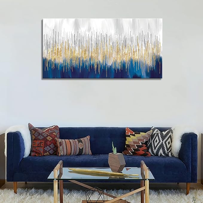 XXMWallArt FC3150 Abstract Wall Art Gold and Blue Canvas painting Artwork Painting Print for Living Room Bedroom Kitchen Home and Office Wall Decor