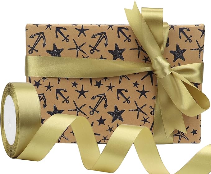 Champagne Gold Solid Satin Ribbon 1 Inch 25 Yards Solid Polyester Fabric Ribbon for Gift Wrapping Wedding Christmas Baby Shower Birthday Party Decoration Handmade Immortal Flower Craft