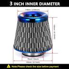Cold Air Intake Filter, High Performance, Washable Filter, Clamp-On Replacement Air Filter, Flange Diameter 3inch/76mm Carbon Fiber Pattern