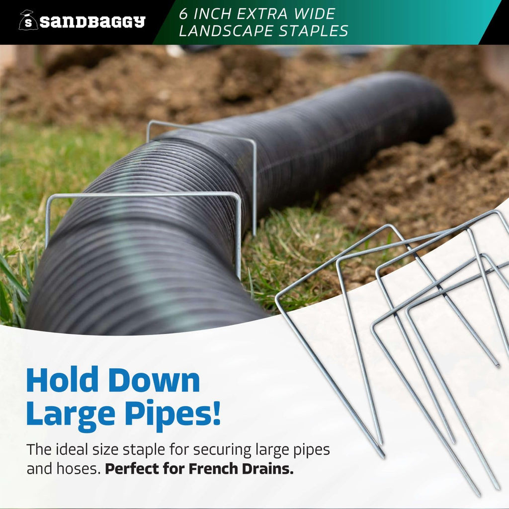 Sandbaggy 6" Wide Landscape Staples - Extra Heavy Duty: 7 Gauge Galvanized Steel - Hold Down Pipes, Landscape Fabric, Ground Cover, Erosion Control Netting, Sod, & Turf (600, 6" W x 8" L)