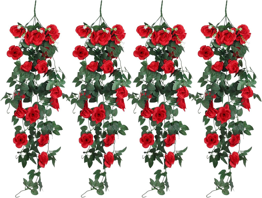 RECUTMS Hanging Rose Flowers Artificial Vine PlantsFlower Garland for Home Room Garden Wedding Indoor Outdoor Decoration (Red)