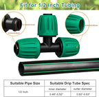 JAYEE 22 Pcs Drip Irrigation Fittings Kit for 1/2 In Tubing, Drip Line Parts for Sprinkler System - 5 Tees, 5 Couplings, 3 Elbows, 3 Barbed Lock T Connectors, 4 End Closure Plugs, 2 Switch Valves