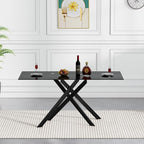 51.18" Glass Dining Table for 4-6, Dining Room Table with Black Tempered Glass and Black Metal Legs, Modern Rectangular Kitchen and Dining Room Dinner Table for Kitchen