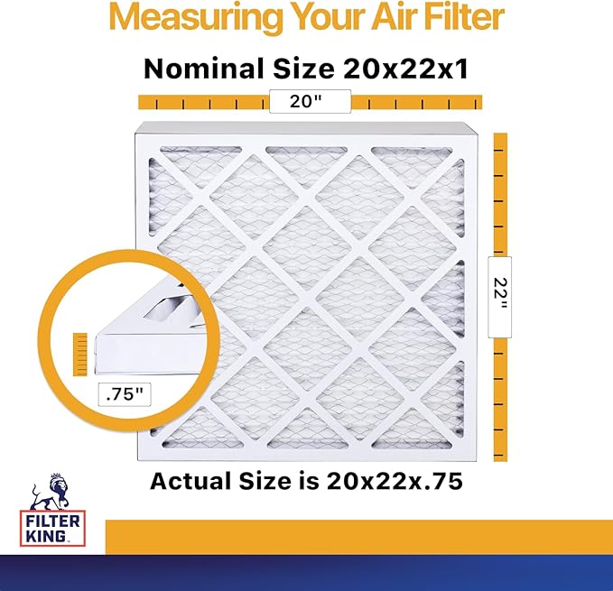 Filter King 20x22x1 Air Filter | 4-PACK | MERV 13 HVAC Pleated A/C Furnace Filters | MADE IN USA | Actual Size: 20 x 22 x .75"