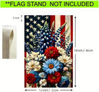 4th of July Patriotic Garden Flag 12x18 Double Sided, Small Burlap Summer Independence Day Floral Garden Flags Memorial Day Fourth of July Decorations Outdoor Yard Flags for Outside Lawn Porch Decor