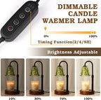 Small Candle Warmer Lamp with Timer, Adjustable Green Lamp Warmer for Jar Candles, Christmas Birthday Gifts for Women Mom Her, Unique Dimmable Candle Heater, Cute Wax Warming Light with Wood Base | Wax Melt Warmer, Flameless Design