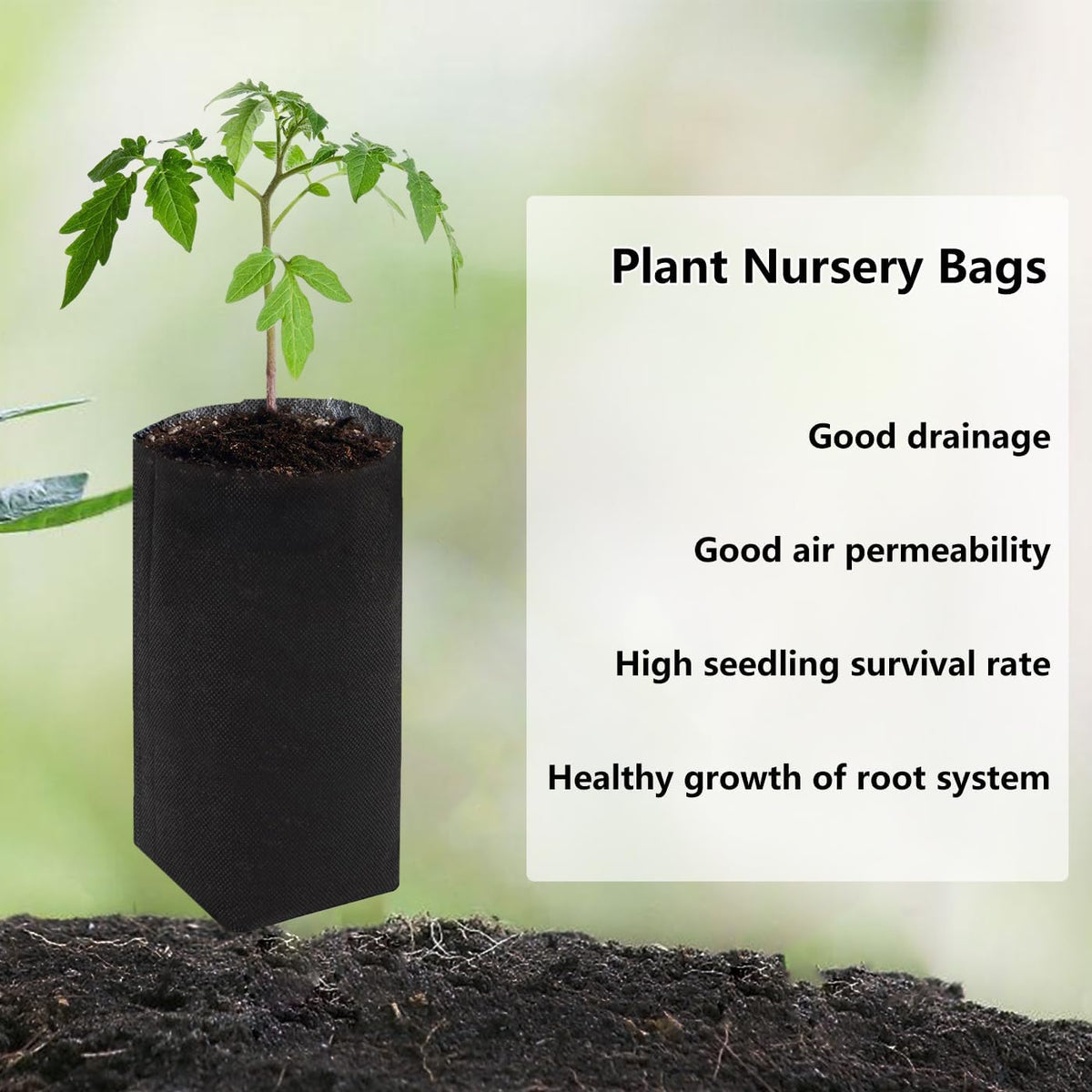 Belit 100 Pcs 10.2" H Deep Nursery Grow Bags, Non-Woven Plants Pots Container for Starting Rooted Plants Vegetable, Flower, Seedling Tree, Black