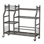 Garden Tool Organizer with Wheels for Garage and Shed, Spacious Tool Storage, Multi-Tier Design with Side Hooks for Rakes, Shovels, Brooms, and Yard Tools Rolling Cart