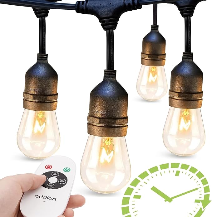 addlon 48 FT Outdoor String Lights Timer Control Commercial Grade Weatherproof 18 Edison Vintage Bulbs ETL Listed Heavy-Duty Decoration Christmas Lights for Patio Backyard Garden