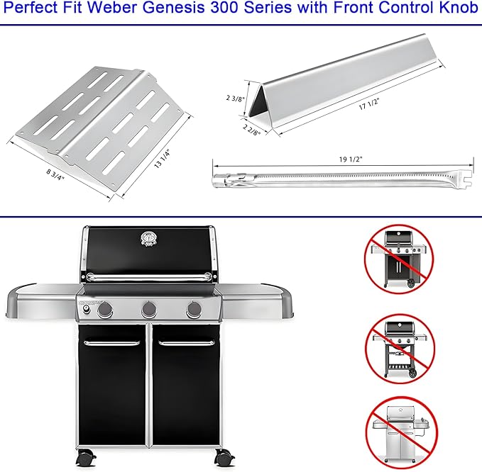 Genesis Grill Parts for Weber E310 E320 E330 EP310 EP320 EP330, 17.5” Flavorizer Bars 7620 Heat Deflector 7622 Burner Tube 62752 for Weber Genesis 300, Grill Replacement Parts for Weber Accessories
