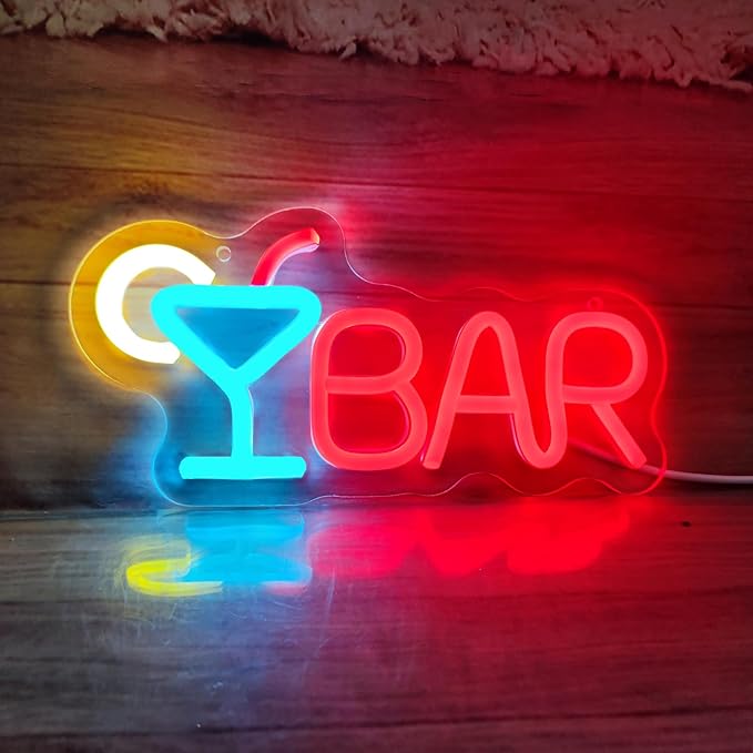 Bar Neon Sign Neon Bar Lights Bar Neon Signs for Home Bar LED Sign Neon Bar Sign Light Up for Home Bar Wall, Bar Lights for Home Bar Living Room Bistro Man Cave Party, 9.8"" x 4.8""