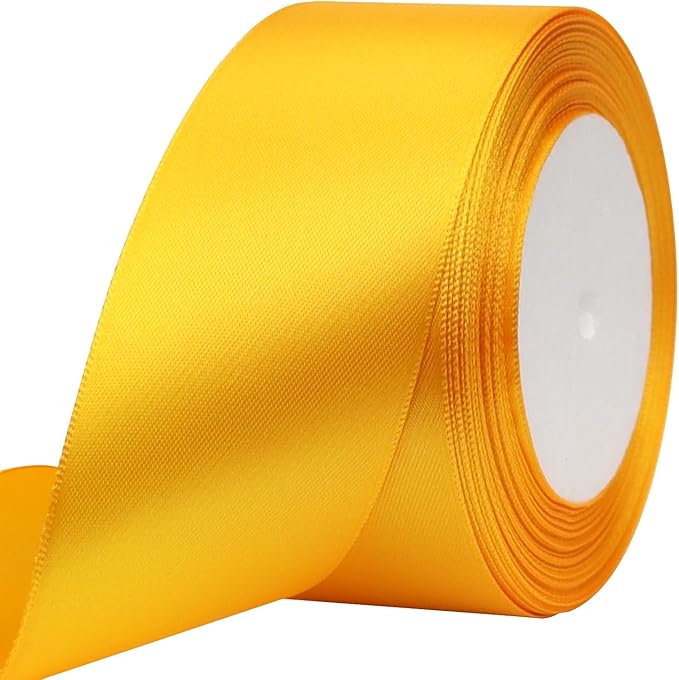 Yellow Solid Satin Ribbon 2 Inch 25 Yards Solid Polyester Fabric Ribbon for Gift Wrapping Wedding Christmas Baby Shower Birthday Party Decoration Handmade Immortal Flower Craft