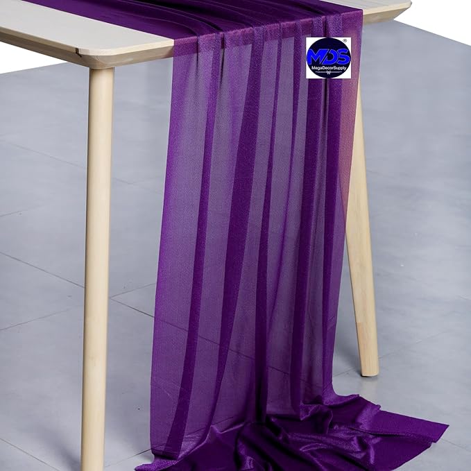 MDS 25 Pack 10ft Chiffon Table Runner 29 x 120 Inches Sheer Wedding Runner Romantic Rustic Table Runner for Wedding Decorations, Birthday Parties, Bridal Shower Party Arch Decor - Cadbury Purple