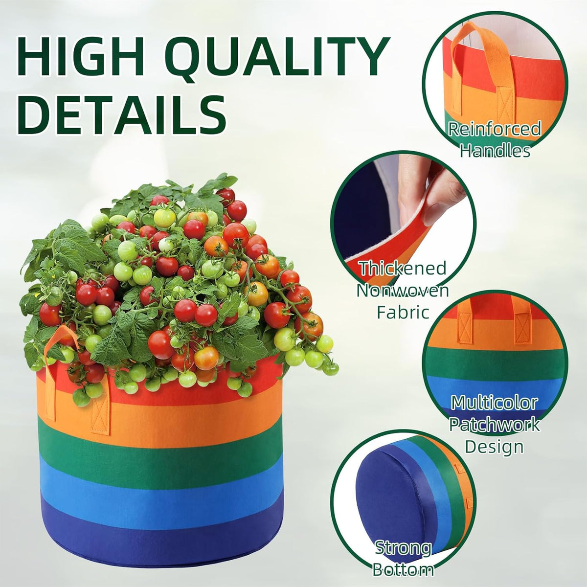 6 Pack 10 Gallon Grow Bags, Heavy Duty Thickened Colorful Nonwoven Plant Fabric Pots with Handles, Five-Color Tone Garden Plant Bags for Fruits Vegetables Flowers Herb