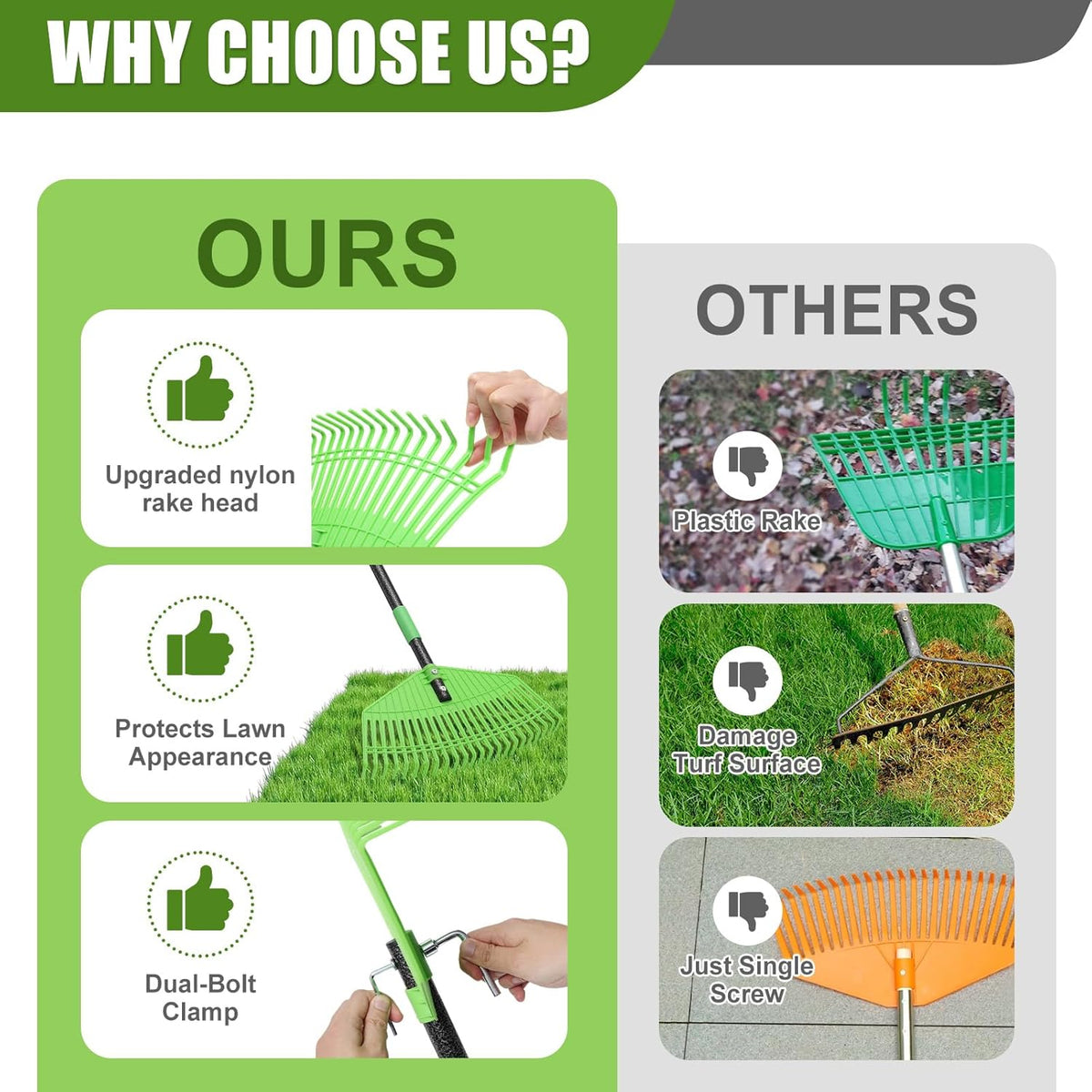 Plastic Rake for Leaves - Lightweight Outdoor Garden Rakes for Leaves,Grass,Pine Needle,Gentle Sweep Leaf On Lawn Yard, 75" Adjustable Long Handle for Gardening Camping