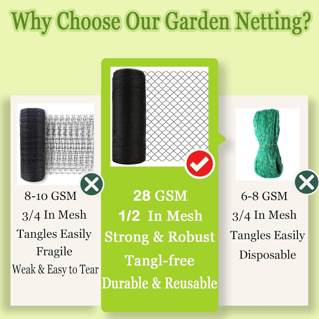 Meanchen Bird Netting 14x14 Ft, 1/2In Mesh Heavy Duty Garden Netting Pest Barrier for Plants, Vegetables, Extra Strong Woven Mesh Netting, Animal Fencing for Fruit Trees Against Birds, Deer, Poultry