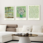 FASWQ Framed Monet Van Gogh William Morris Wall Art, Grass Botanical Wall Decor, Mid Century Impressionist Canvas Paintings, Modern Green Landscape Poster Print for Living Room Bedroom 16"x24"x3
