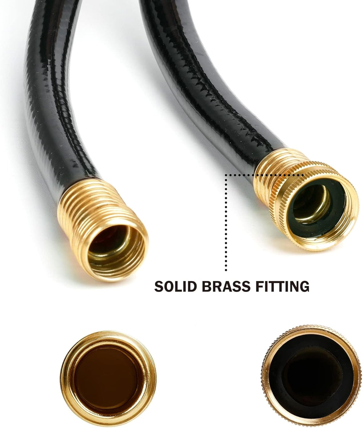 Worth Short Leader Black Garden Hose 5/8 in. x 6 ft. -Brass Aluminum Ends for Household & Yard Use -Heavy Duty Durable Flexible Lightweight Water Pipe -Kink Free, No Leaking, Male/Female Fittings