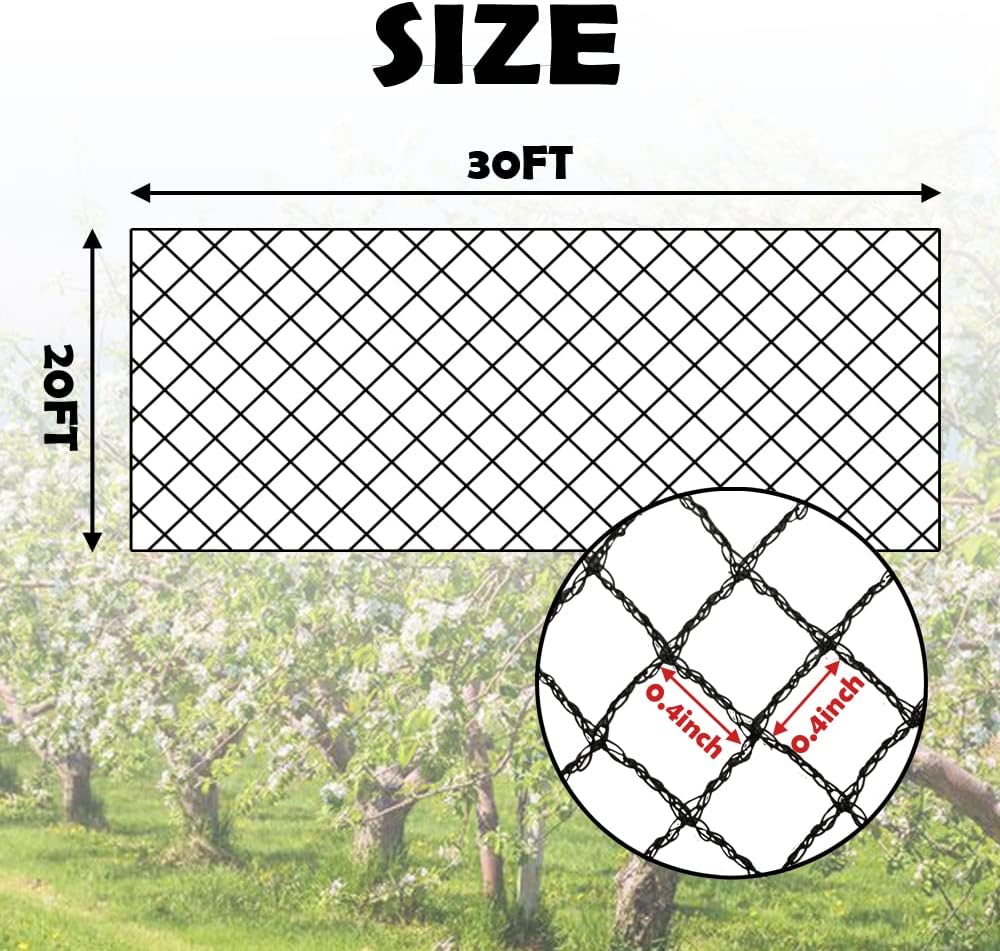 Meanchen Bird Netting 20x30 Ft, 1/2In Mesh Heavy Duty Garden Netting Pest Barrier for Plants, Vegetables, Extra Strong Woven Mesh Netting, Animal Fencing for Fruit Trees Against Birds, Deer, Poultry