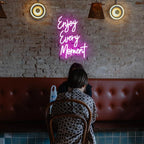 Enjoy Every Moment Neon Sign Pink Letter LED Sign Words Neon Light Up Sign Enjoy Neon Signs for Wall Decor LED Neon Lights Signs for Bedroom Bar Restaurant Salon Party Decor