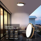 Modern LED Close to Ceiling Light, Round Flush Mount Ceiling Lighting Fixture, Matte Black with Wood Accent, Minimalist Kitchen Light Fixtures for Bedroom, Entryway, Living Room, 15.8in