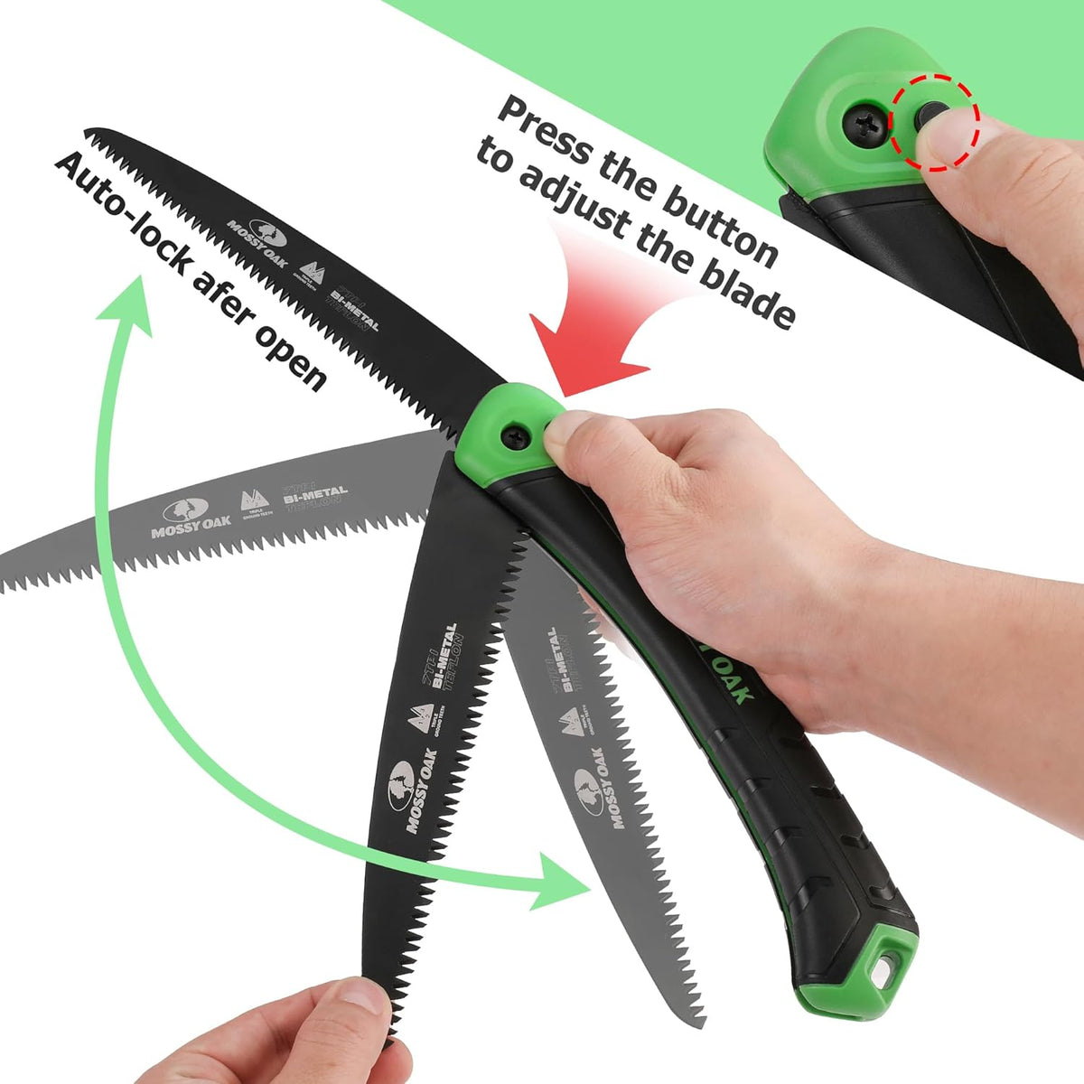 MOSSY OAK Folding Saw - 7 Inch Pruning Handsaw with Pouch, D6A & M2 Bimetal Saw Blade, Hunting Saw Foldable for Deer, Tree, Wood, and Limb Cutting