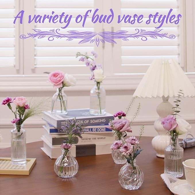 Bud Vases Set of 12, Glass Vase for Decor Centerpieces, Small Vases for Flowers, Clear Flower Vase Stripe Modern Bud Vases in Bulk, Vintage Vases for Floral Wedding Party Table Decoration Home Decor