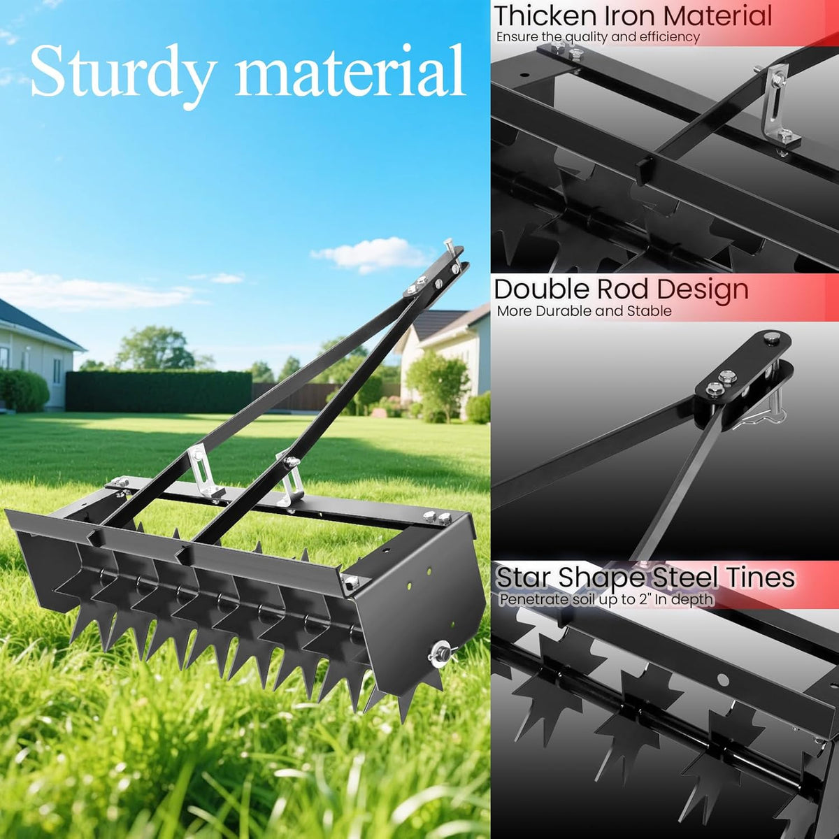 45" 3-Second Hooked Tow Aerator - 400 lbs Capacity Aerators with Galvanized Steel Spikes and Weighted Tray, Rolling Soil Aerators for Tractor/Mower, Farm and Golf Course