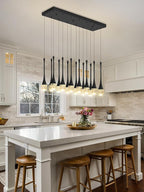 Modern Rectangular Chandelier,14 Lights Black Raindrop Chandelier Lighting,Industrial Linear Pendant Ceiling Light Fixture for Dining Living Room Kitchen Island